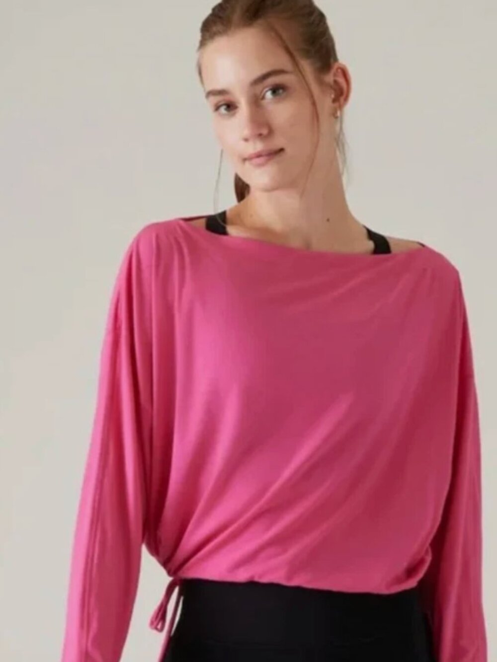 Athleta Cool Down Top Pink Long Sleeve Athleisure Wide Neck Womens Size Medium